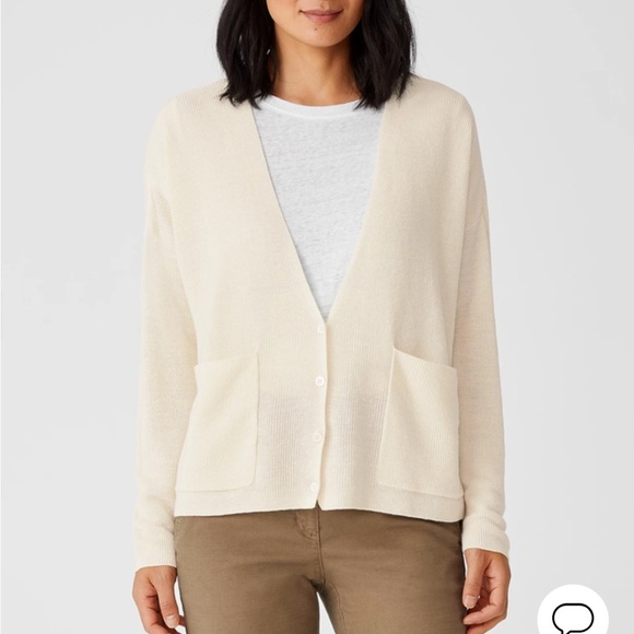 Eileen Fisher Organic Cotton Linen V-Neck Cardigan XXS - Picture 1 of 10